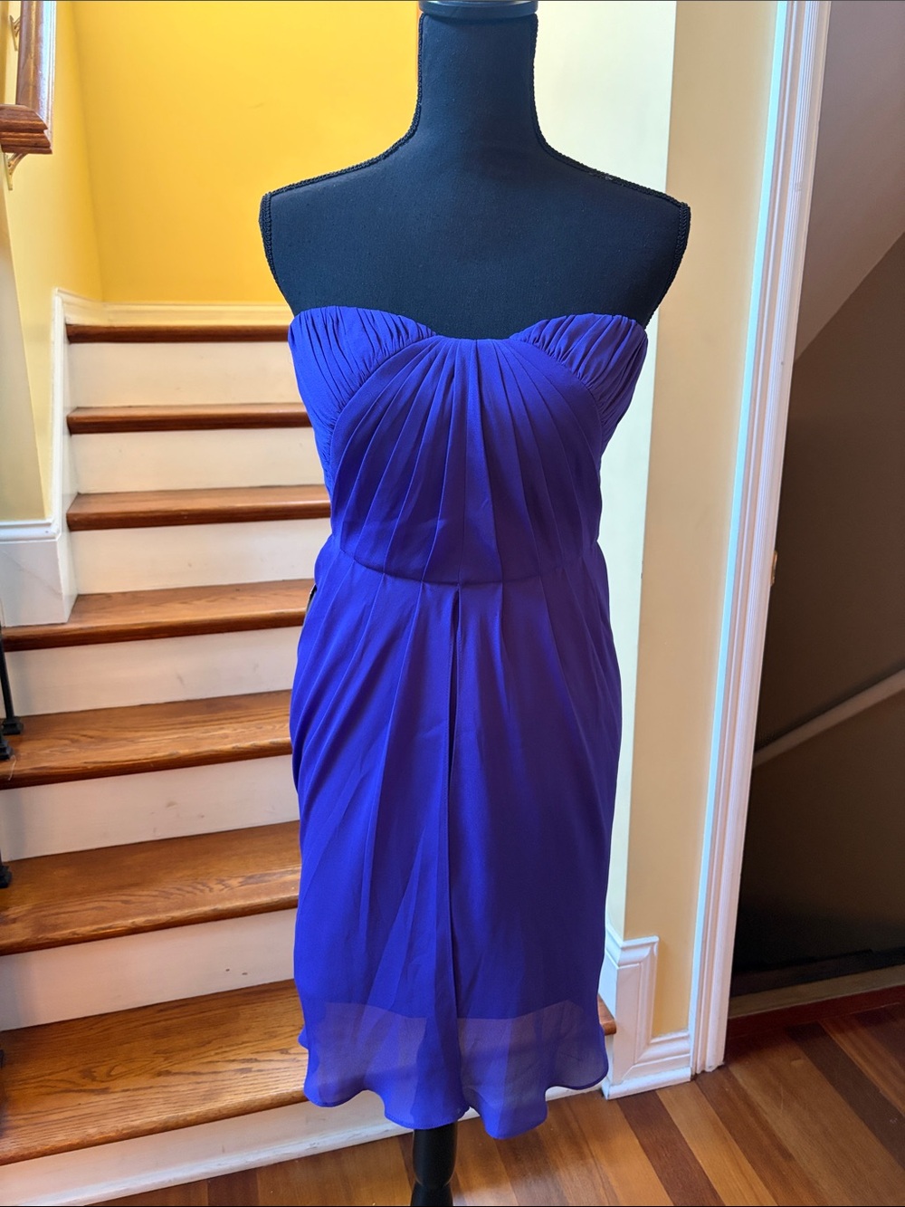 bebe Strapless Pleated Cobalt Cocktail Dress